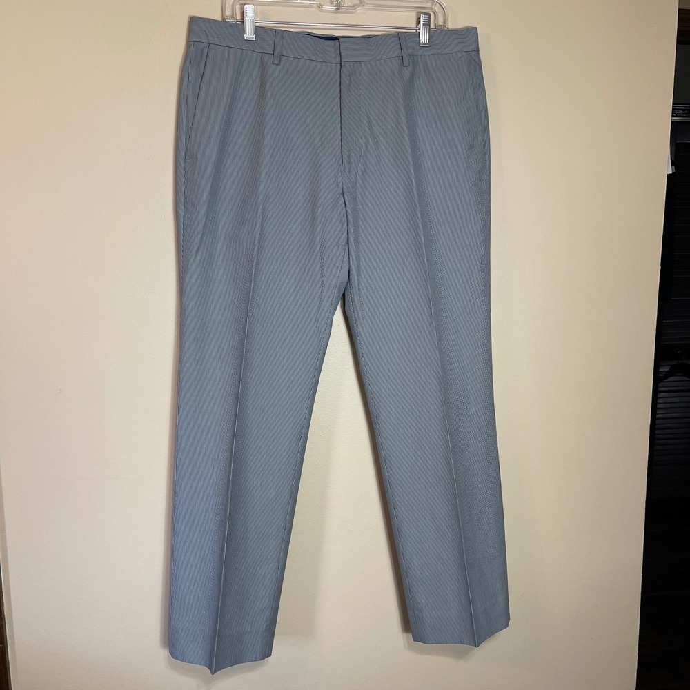Banana Republic Mens 34x30 Non-Iron Tailored Slim Fit Blue Micro Stripe Pants